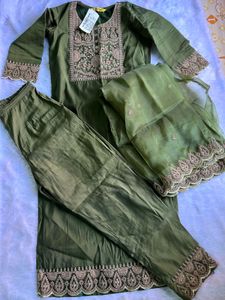 Olive Green Embroidered Suit