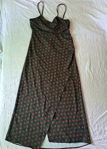 Zara Olive Green Polkadot Slit Dress