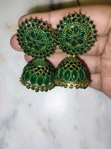 Green Jhumka Earrings