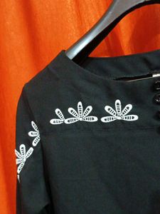 Embroidered Black Long Sleeve Top