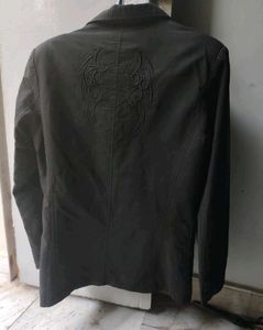 Embroidered Detail Dark Black Blazer