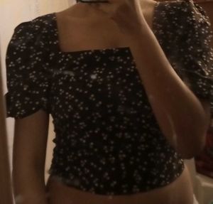 Floral Print Black Top