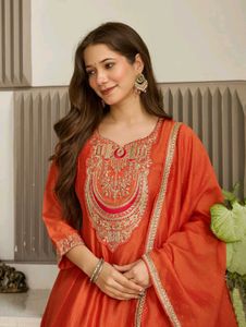 Women&#39;s Vichitra Silk Embroidered Flared Kurta wit