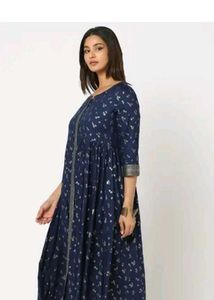 Elegant Navy Blue Floral Print Kurta