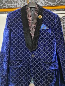Blue Patterned Velvet Blazer