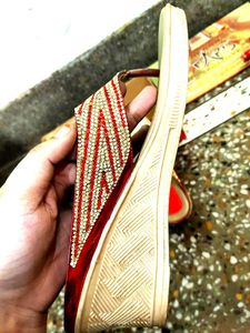 Red &amp; Gold Embellished Sandals