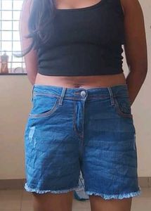 blue denim shorts women