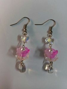 🌸 Unique Handmade Pink Flower Drop Earrings 🦋