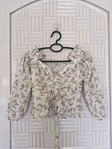 Off White Floral Crop Top