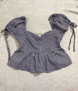 Gingham Tie-Sleeve Peplum Top