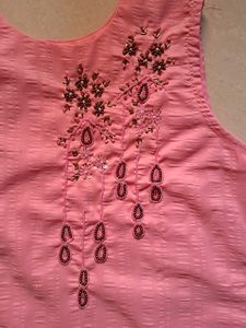 Peach Embroidered Kurta