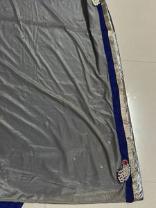 Ethnic Festive Saree In Navy And Grey Colour