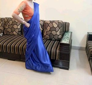 Gorgeous Orange &amp; Blue Embroidered Saree