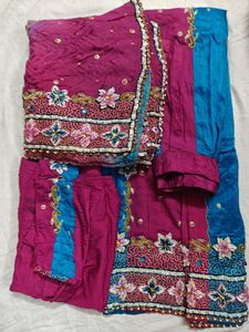 Blue Pink Semi Bridal Lehenga Choli