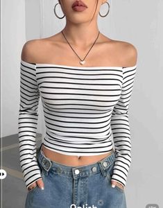 New With Tag Korean Striped Off-Shoulder Top