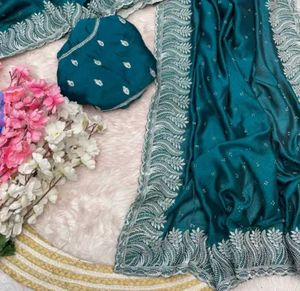 new Elegant Teal Saree with Embroidery 💕