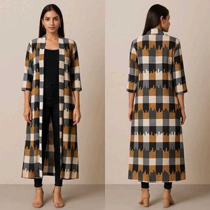 Checked Duster Full Length Shrug - Coat