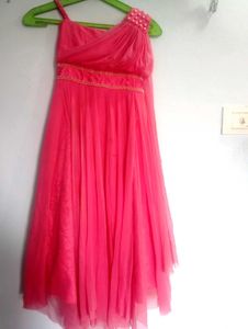 Pink One-Shoulder Party Dress With Hair Band Bangl