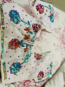 Beautiful White Multi Colour Work Saree