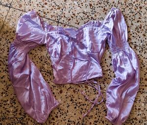 Lilac Satin Tie-Front Top