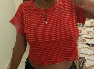 💕 Red & White Striped Crop Top 💕