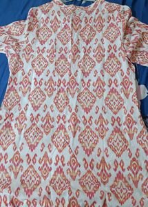 White &amp; Orange Printed Kurta