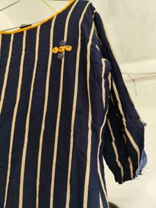 Navy blue Kurti With Yellow Lines