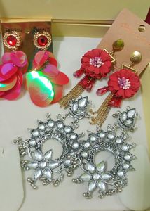 Combo Of 3 Earrings Red And Silver
