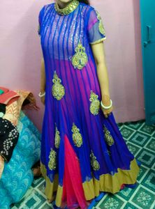Elegant Blue &amp; Pink Anarkali