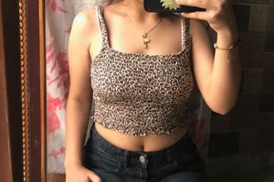 Leopard Print Smocked Crop Top