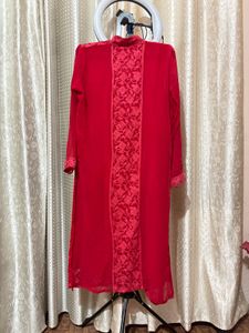 Red Chickankari Suit Set.