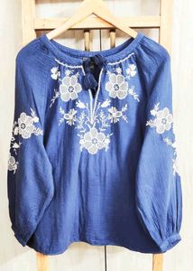 Embroidered Blue Peasant Blouse Size'44