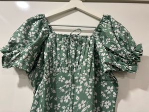 Green floral midi dress with slit