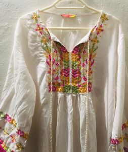 Embroidered White Kurta Top