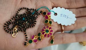 Pink And Green 1gramgold Flower Mangalsutra