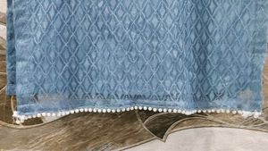 Blue Lace Pearl Trim Top
