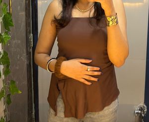 Brown Cami Top with Peplum Hem