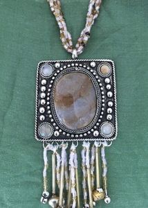 OOAK Beaded agate tassel Necklace