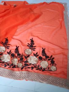 Elegant Orange Embroidered Saree