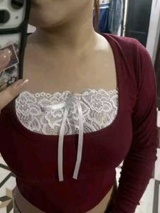 Burgundy Lace Trim Top