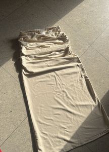 Beige Ruched Midi Skirt