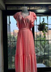 Peach Ruffled Maxi Dress