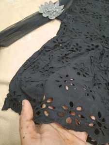 Black Floral Lace Tunic Top