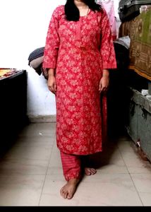 Red Colour Kurti Pant Set