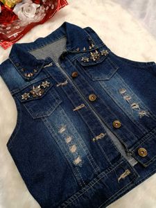 💠 Sleeveless Metallic Denim Vest 💠