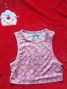 Cropped Vest Top - Floral/cerise