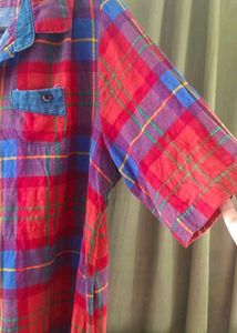 Red Plaid Denim Trim Top