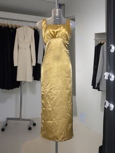 Pintrest Gold Satin Maxi Dress