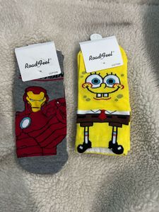 Iron Man & Sponge Bob Print Socks