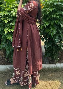 Brown Floral Print Kurta Palazzo Set